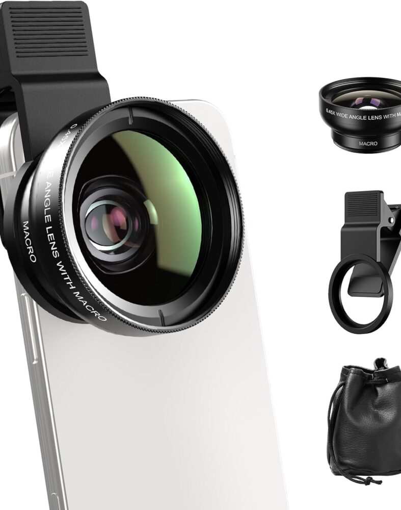 APEXEL 0.45X Wide Angle & 12.5X Macro Lens Kit for Phone, 2-in-1 Clip-On